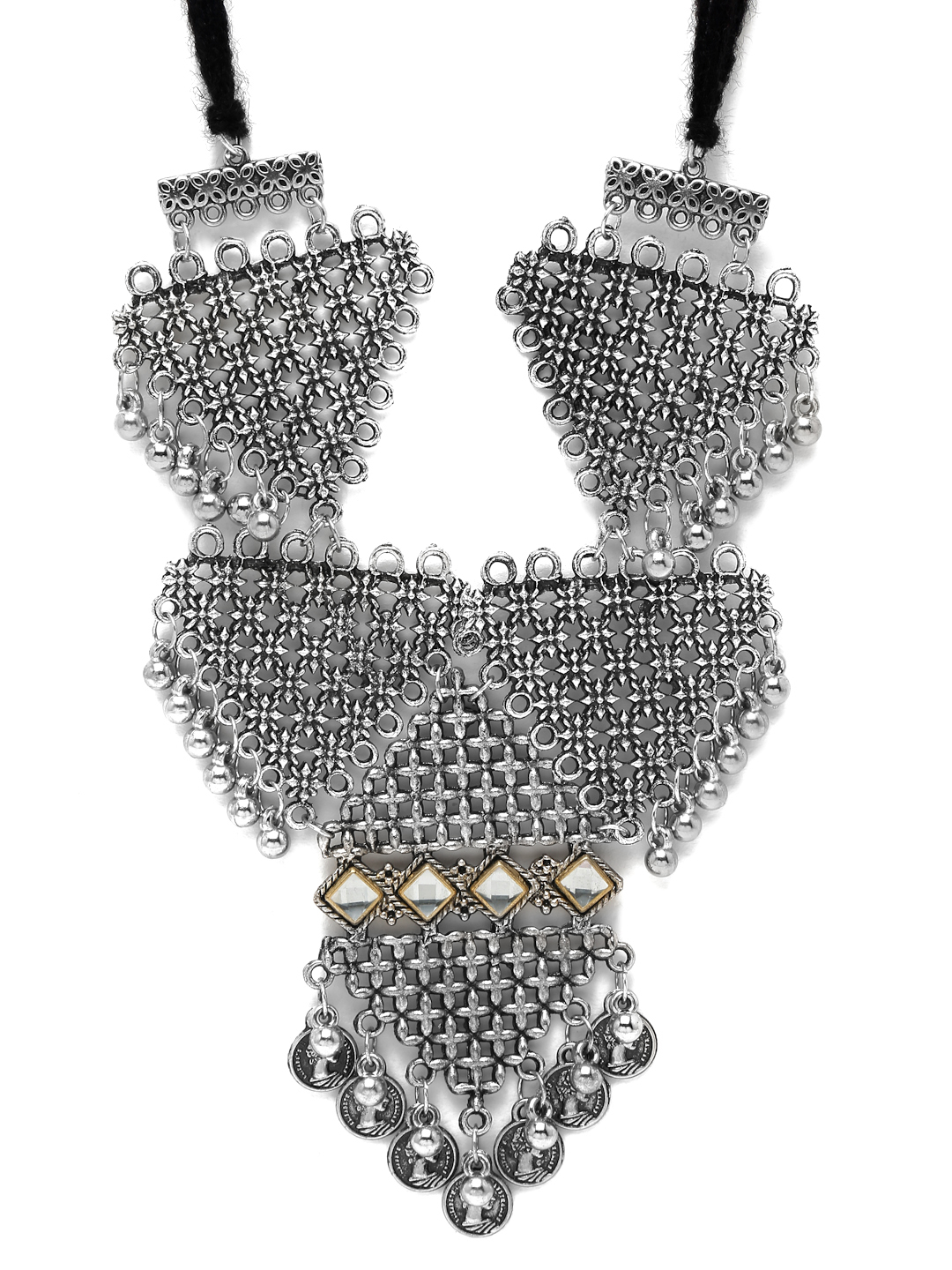 YouBella Jewellery Oxidised Silver Necklace Jewellery Set with Earrings for Girls and Women (Silver) (YBNK_50521)